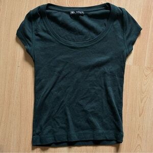 Zara Dark Green Tight Fitted Scoop Neck Top